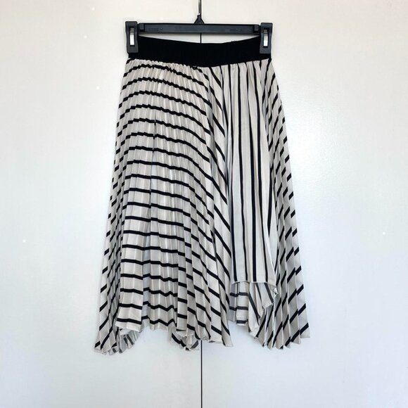 Philosophy | Black & white striped pleated asymmetrical satin midi skirt | S - Picture 4 of 6